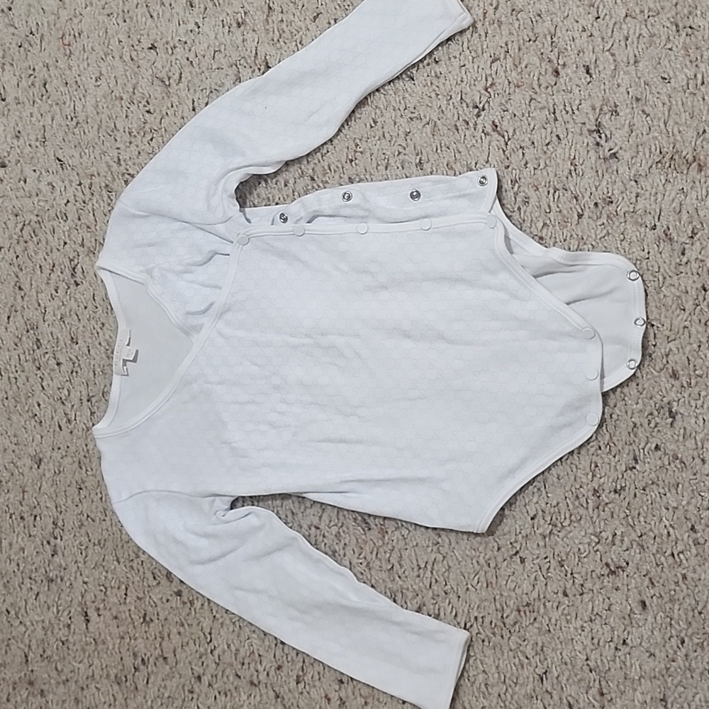 Gucci Baby Blue Monogram Long Sleeve Onesie Sz. 18/24M (unisex)